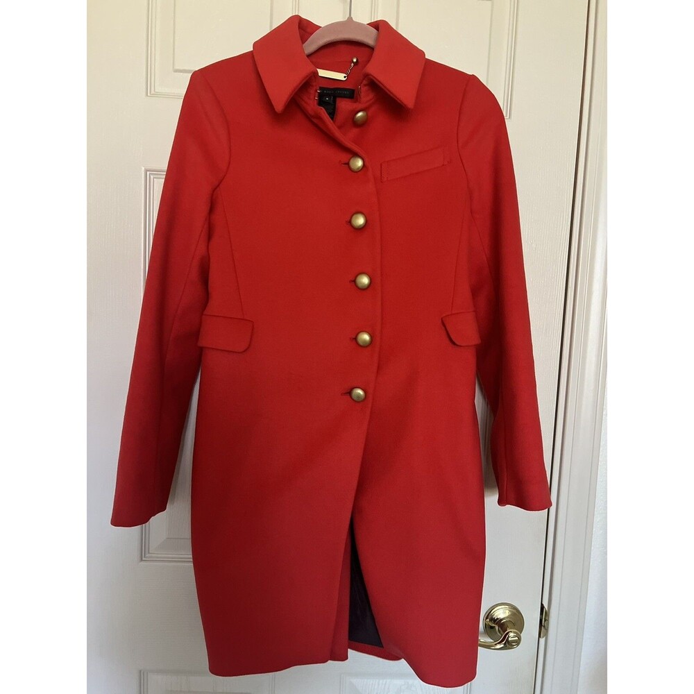 Marc by Marc Jacobs Tomato Red Wool Coat Sz 0 Tailored Statement Long Jacket - Picture 6 of 14